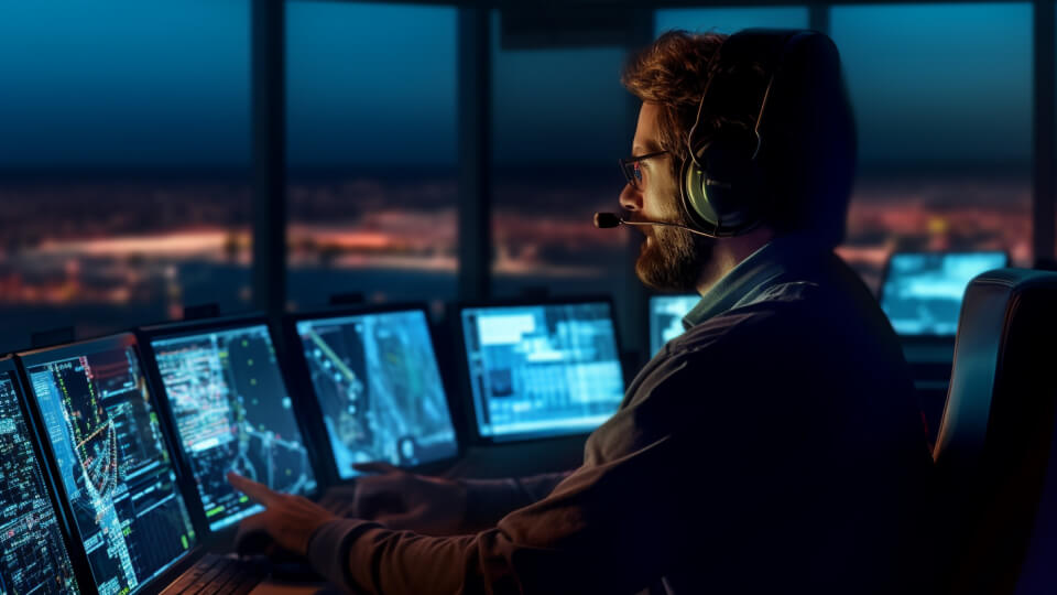 an air traffic controller working at night
